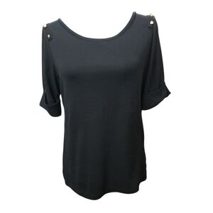 Lauren Ralph Lauren Top Button Shoulder Black Crew Neck XL Fits M-L